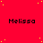 Red background with yellow dots and repeated black text 'Melissa' in a pattern, partially obscured by gray rectangle