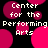 Black background with repeating pink and magenta circular shapes and white text reading "Center for the Performing Arts" in pixelated font.