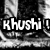 Black-and-white pixelated image of a person in jeans with text 'KHUSHI!' overlaid, showing motion where the lower body shifts position.