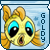A yellow cartoon fish with large blue eyes and orange fins appears in a of six identical , each displaying the word "GOLDY" vertically on the right side