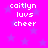 Pixelated text 'caitlyn luvs cheer' repeated four times on a bright pink background with purple stars.