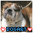 Two side-by-side animated frames of a bulldog mascot with pixelated text and heart symbols, showing frame-to-frame color changes in the hearts.
