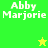 Green and yellow pixelated with 'Abby Marjorie' text, two star icons in different colors