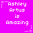 Pixelated text on a bright pink background with white stars and dotted lines, repeating 'Ashley Artus is Amazing' in six positions.