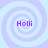 Four identical spiral patterns with purple text 'Holli' centered on a light blue background, arranged in a