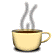 Three of a yellow cup with brown liquid and steam rising, displayed on a gray background