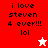 Pixelated text 'i love steven 4 ever!!! lol' on red and white backgrounds with a star symbol.