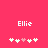 A pink background displays the name 'Ellie' in white pixelated text above a of six heart icons, with one central heart colored light red