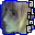 Pixelated image of a dog's face with blue border, vertical text 'aline' on left and right sides, alternating black-and-white and cyan lettering.