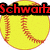 Yellow softball with red stitching, text "SchwartzALLSTARS" in red above and "2008" below on white background.
