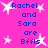 Bright pink background with white star shapes and blue text reading "Rachel and Sara are Bffls" repeated in a pattern