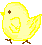 Two pixelated yellow chick icons side-by-side on a gray background, each with brown eyes and feet, showing different wing positions across frames.