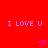 Red background with repeated pink text 'I LOVE U' and pixelated hearts in a pattern