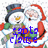 Santa Claus and a snowman stand side-by-side in festive attire with blue text overlay changing across frames.