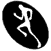 Six black oval icons with white running figures in various poses, arranged in a pattern on a light background