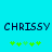 Pixelated text 'CHRISSY CHRISSY' in dark blue on cyan background with two of green plus signs below