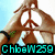 A person's hands form a peace sign above their head against a light blue background, with text reading "ChbeW259" in cyan, pink, yellow, and purple colors.