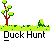 Animated contact sheet of Duck Hunt game frames showing a hunter, ducks, and dog in pixel art style with text labels.