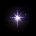 Four pixelated starburst icons arranged in a on black background, each with purple and white light effects