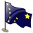 Static pixel art of a dark blue flag with yellow stars on a pole, waving against white background.