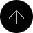 Black circular icon with white pixelated arrow pointing upward, centered on a gray background.