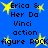 Blue background with yellow starbursts and repeated black text reading "Erica & Her Da Vinci action figure ROCK" in pixelated font.