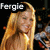 Animated sequence showing a woman with long blonde hair in two side-by-side poses against dark background, text labels change from 'Fergie' to 'Maddie'.