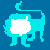 Pixelated cyan lion figure with white chest patch and tail, next to cyan text 'pedro the lion' on solid blue background.