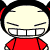 Six cartoon character frames arranged in a 3x2 contact sheet showing different facial expressions and poses with red clothing, black hair, and blush marks on cheeks.