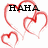 Red heart outlines surround black text fragments on a white background, with one gray rectangle visible.