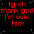 Red text on black background with white dots, repeating 'tgioh thank god thank god thank god i'm over him' in a pattern across multiple