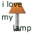 Pixelated image of a lamp with text 'i love my lamp' and a pink heart symbol on the right side.