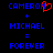 Blue pixelated text on black background with red heart symbol replacing 'O' in 'CAMERON', plus signs, equals sign, and words arranged vertically.