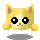 Pixelated yellow cat head with pink inner ears, black eyes, and gray whiskers in five distinct expressions on gray background.