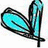 Pixelated icon with blue wing-like shape on white background, split into four quadrants with text in cyan and gray sections.