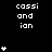Pixelated white text 'cassi and ian' repeated across black background with animated white star icons appearing and disappearing in vertical