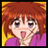 Pixelated anime-style character with red hair and purple eyes, wearing a purple top, hand near face, mouth open, against yellow background with white text 'Oro?' on black background.