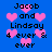 Blue background with pink hearts and black text reading "Jacob and Lindsay 4 ever & ever" in pixelated font.