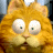 A 48x48 pixel animated buddy icon featuring Garfield the cat in two frames: a close-up of his face on the left and a full-body shot with text on the right, both rendered in low-resolution pixel art style.