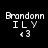 Four display pixelated text 'Brandonn ILY <3' on black, dark blue, light blue, and medium blue backgrounds