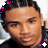 A 6-frame contact sheet of a person with braided hair wearing a black shirt, surrounded by pink and white pixelated sparkles on a gray background.