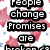 A static image with red and blue star shapes on a white background, featuring black text blocks reading People change Promises are broken.