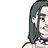 Pixelated character icon with dark hair, visible ear, and partial facial features including eye and mouth on a white background.