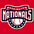 Six distinct Washington Nationals baseball team logos displayed in a on red background, featuring 'NATIONALS' text and stylized 'W' symbols with varying color schemes