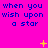 A static image with a bright pink background displays repeated blue text "when you wish upon a star" and yellow star symbols in a pattern