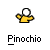 Pixelated yellow-shirted figure with white head, arms outstretched, head turning left to right across frames, text "Pinochio" below.