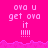 Pixelated pink background with repeated text 'ova u get ova it !!!!' in white, featuring a wavy pink border and gray section on the right.