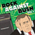 Green background with 'ROCK AGAINST BUSH' text above a pixelated figure in dark suit and red tie, next to black-and-white image of person in military uniform.