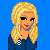 A 4x3 contact sheet of pixel art frames showing a blonde woman, denim shorts with white underwear visible, and legs in flip-flops against a blue background with scattered letters.