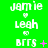 Green background with white text reading "jamie" and "leah" in a repeating pattern, featuring pink symbols that change from plus signs to X marks across observations.